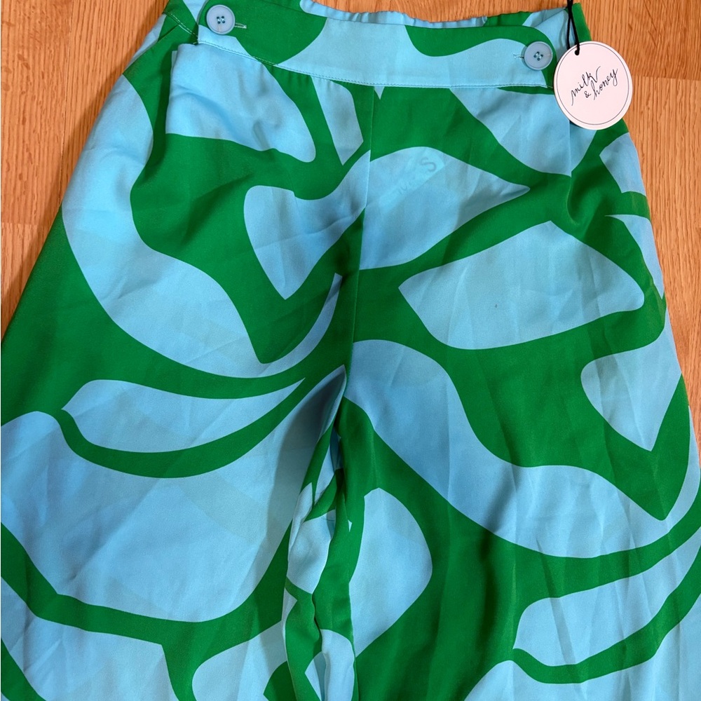 Milk & Honey Green and Blue Wide-Leg palazzo Pants size Small - Picture 2 of 5